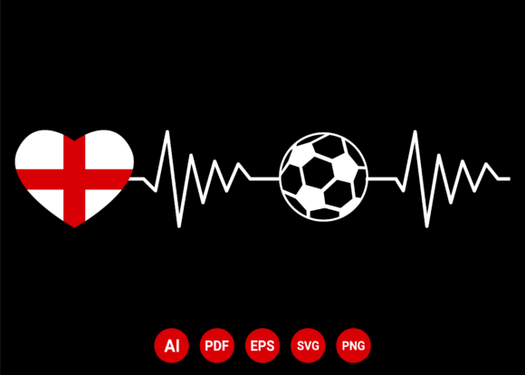 England Flag Football Soccer Heartbeat for T-Shirt Designs