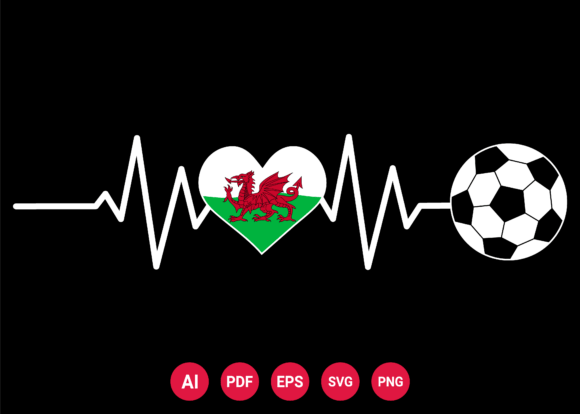 Wales Flag Football Heartbeat: A Unique Embroidery Design